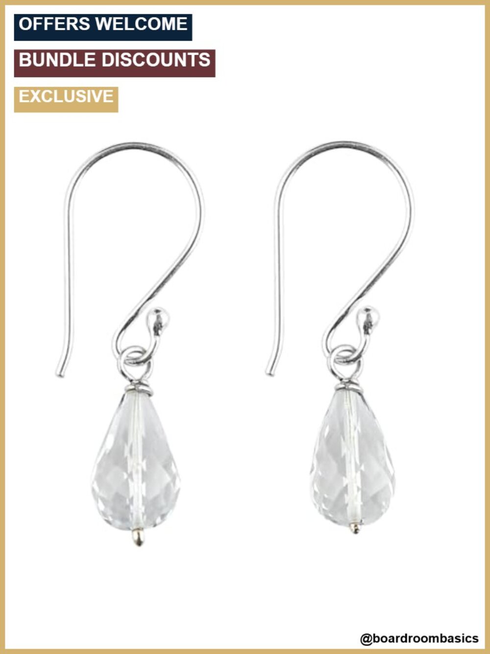 925 Sterling Silver Clear Quartz Dangle Earrings Handmade Minimalist
